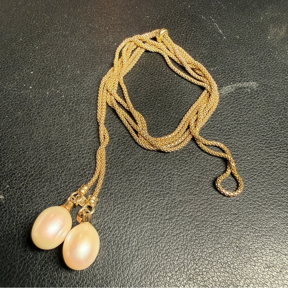 Sterling Silver 925 Vermeil Dyadema Real Pearl End Tassels Y Necklace 36" - Picture 8 of 10